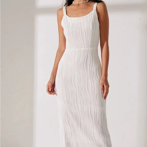 knee length dresses for ladies White Textured Maternity Midi Dress main image 1